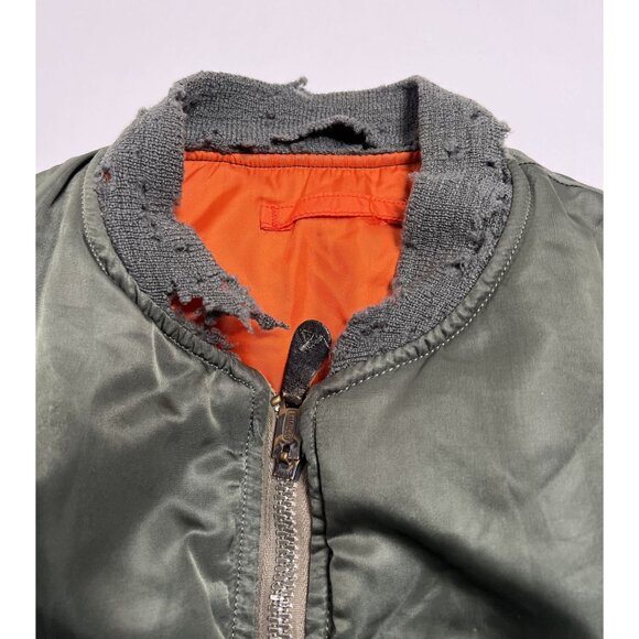 Vintage Reversible Distressed Military Bomber Jacket in Green Orange - Picture 3 of 6